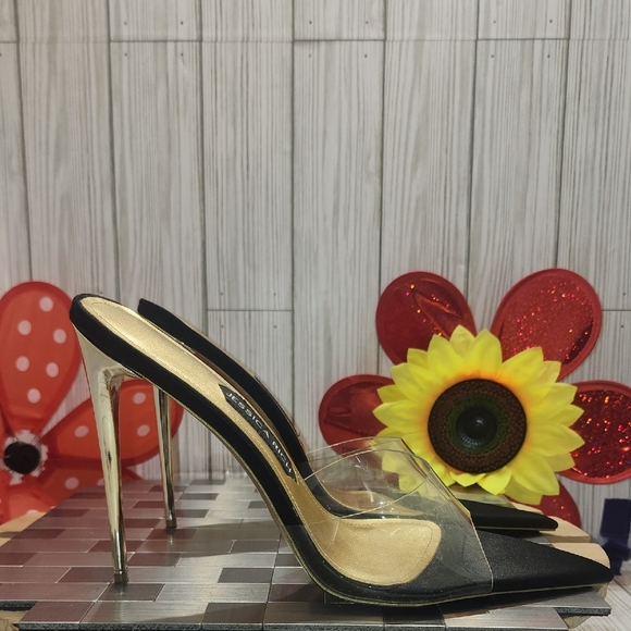 Jessica Rich Black and Gold Clear Heels - Picture 5 of 8